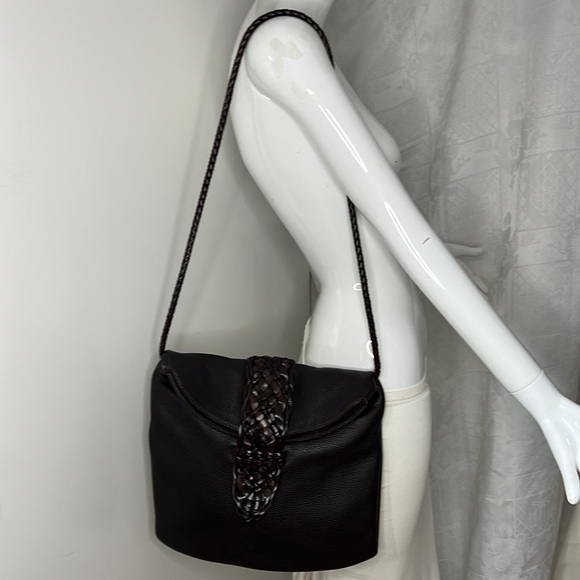 Desmo Brown Pebbled Leather Foldover Shoulder Crossbody Bag - Picture 5 of 11